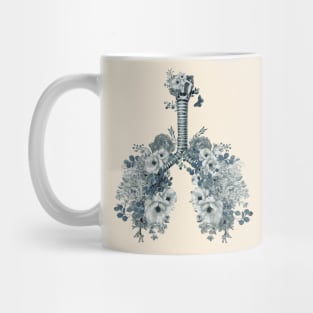 Roses and flowers growing on the lungs, important to breathe, blue, navy, lungs cancer, respiratory therapist Mug